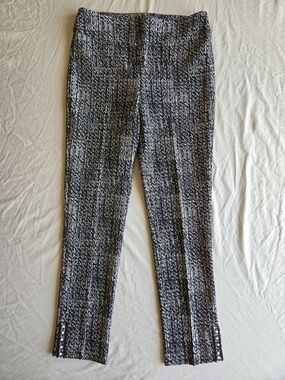 Joseph Ribkoff Black & White Tweed Skinny Pants Pearl Accent Hem Size 8